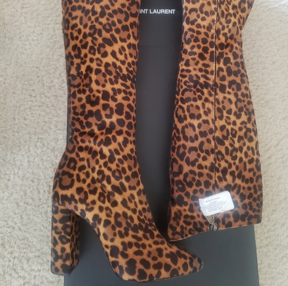 (YSL) Yves Saint Laurent 105 Lou Leopard Print  Zip Pony Spot Boot - Picture 2 of 10